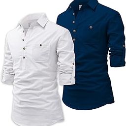 Slim Fit Full Sleeve Cotton Blend Navy Blue Color Kurta for Men Pack of 2-image-34