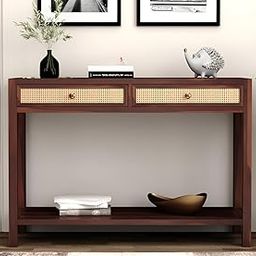 SarweshwarTrade Sheesham Wood Console Table with 2 Drawer and Bottom Shelf Storage Wooden Hallway Furniture for Living Room and Home (Walnut Finish)-10