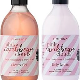 Kimirica Pink Caribbean Clouds Shower Gel and Moisturizing Winter Body Lotion Duo | Wedding Gift Set of 2 | 100% Vegan, Paraben and SLS Free (Pink Caribbean Clouds, 300ML)-44