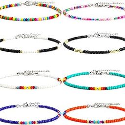 8Pcs Handmade Beaded Anklets for Women Girls Boho Colorful Beads Ankle Bracelets Adjustable Foot Anklet Set-image-33