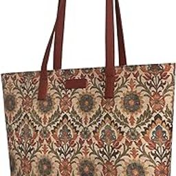 Spacious Dark Red Floral Canvas Block Tote Bag for Women with 2 Pockets Ideal Large Shoulder Tote Bag and Handbag for Work, College, and Office Use-0
