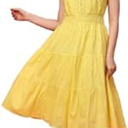 Cotton Fit & Flare Woman Dress-Yellow-image-1