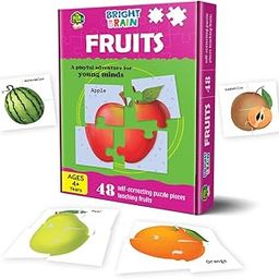 THE BOOK TREE Bright Brain Fruits 48 Piece Paper Jigsaw Puzzle For Preschoolers, Educational Toy For Learning Fruits, Gifts For Kids Ages 3 To 6 By Majestic Book Club,Multicolor-17