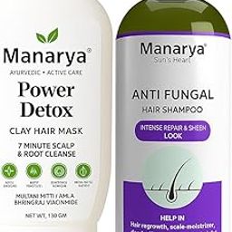 Manarya Hair Care Combo – Power Detox Clay Hair Mask (130gm) + Anti-Fungal Shampoo (200ml) | Ayurvedic 10-in-1 Scalp Cleanse & Repair | Dandruff Control, Hair Growth, Shine Boost-18