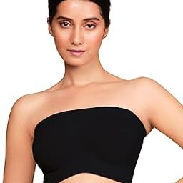 Women's Seamless Bandeau Bra, Non-Padded, Wirefree, Strapless with Detachable Transparent Strap, Red-9