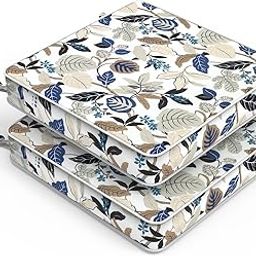LVTXIII Patio Chair Cushions 19"x19"x3", Water-Repellent Outdoor Seat Cushions for Patio Furniture, Square Chair Pads with Ties for Home Garden Decoration, Set of 2, Breeze Leaves Beige-image-31