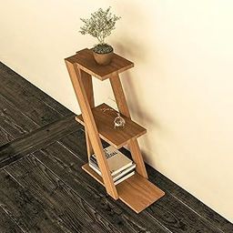Soulwood by Nandika Modern 3-Tier Wooden Display Shelf, Z-Shaped Plant Stand, Living Room Storage Rack, Oak Finish-image-5