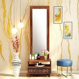 Wood Dressing Table with Mirror and Storage, Dressing Table Bedroom Furniture, Dressing with Drawer, Makeup Vanity Dressing Table,Wooden Dressing Table,Decorative Dresser,Natural Finish-4