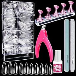 Nails Tips Full Cover, Long Stiletto Nails Tips For Acrylic Nails, Almond Stiletto Shape Fake Nails Tips With Glue, Acrylic Nail Clipper, Nail Stand Clear Glue On Nails (Clear Almond Stiletto)-image-71