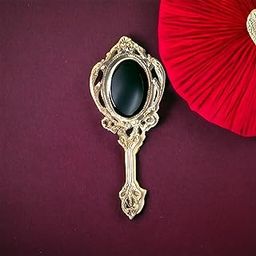 Brass Hand-held Mirror with Handle Vintage Compact Vanity, Makeup Mirror Pure Brass Mirror for Personal Makeup Vanity Portable Travel Mirror (Style-1)-18