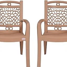Plastic Chair For Living Room | Armchairs Set Of 2 | Stackable Fibre Arm Chair For Home, Office, Garden, Drawing Room, Indoor & Outdoor | Capacity Upto 150 Kgs | Beige, 2Pcs, Swiss | 3 Years Warranty-image-2