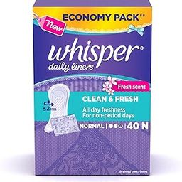 Whisper Clean and Fresh Daily Liners (Normal), 40 Sanitary pads for women (Pack of 1)-55