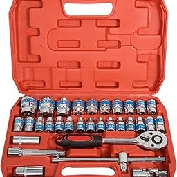Zaptec 32Pcs 1/2 inch Socket Set - Ratchet Wrench Spanner Tool Goti Pana Set with Carry Box, for Automobiles, Bike, Car Repair Tool Kit-16