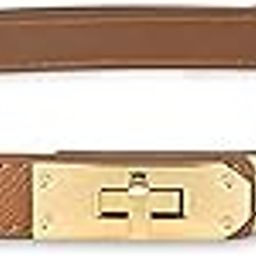 Women's Skinny Leather Belt with Adjustable Silver Turn-Lock Buckle - Ideal for Dresses, Jeans, and Coats, Black-image-2