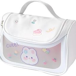 Travel Cosmetic Bag Toiletry Vanity Large Makeup Kit Storage Organizer Grooming Make Up Bag, with Bear Cute Sticker White 18 cms-45