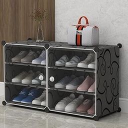 EXVITO Shoe Rack for Home Plastic, 6 Shelf-2 Door Door Portable Shoes-Rack with Dustproof Door for Heels/Slippers/Boots, DIY Multi-Purpose Racks Organizer, Shoe-Storage Cabinet for Entryway - Black-18