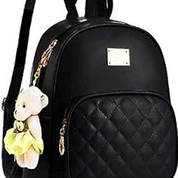 Ms.Zonedua Traders Quilted Mini Backpack with Teddy Bear Charm, Black Faux Leather, Gold Hardware-image-39
