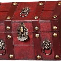 MERISHOPP® Pirate Treasure Chest with Lock Trinket Box Unique Handmade Storage Box Red|Home & Garden | Furniture | Trunks & Chests|1 Wood Treasure Chest Box-17