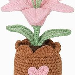 Enchanted Threads Handmade Crochet Pink Lily Flower in Pot | Knitted Amigurumi Home Décor | Artificial Flower Gift for Desk, Room, or Gifting | Pink Lily - 1Pc-image-17