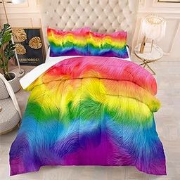 Tailor Shop 3D Colorful Cute Rainbow Comforter Set Girls and Boys Soft Microfiber Bedding Set Twin Size with 1 Quilt and 1 Pillowcase,06-image-51
