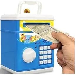 Braintastic ATM Money Locker Piggy Bank Battery Operated Coin Bank with Automatic Door Open Electronics Security Lock & Password Key Toys for Kids (Blue)-13