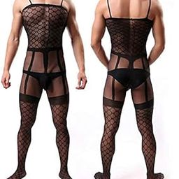 Imported Mens Sexy See Through Mesh Pantyhose Noodle Strap Body-Stoc Bodysuit Romper-picture-46