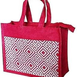 DasHomes Jute Lunch Bag|Tiffin Bag|Tote Bag|Jute Carry Bag|Handbag for Men & Women (Red Design 1)-image-13