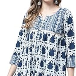 Women's Floral Printed Pure Cotton Jaipuri Printed Short Western Top (JOPLJPR706D_Navy Blue)-3