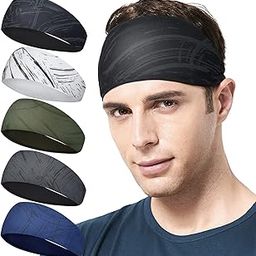 Mens Running Headband,5Pack,Mens Sweatband Sports Headband for Running, Cycling, Basketball,Yoga,Fitness Workout Stretchy Unisex Hairband-image-107