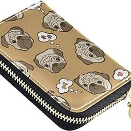 Cute Pug Dog Pattern Brown RFID Credit Card Wallet, Microfiber Leather Zipper Card Case Holder for Women-picture-23