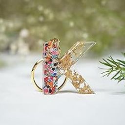 Pearl and foil Design Resin Keychain Resin Alphabet Initial Letter Keychain Key Ring for Men Women Girls Purse Handbags | Multicolor | WP-BV7D-EM54_New-54