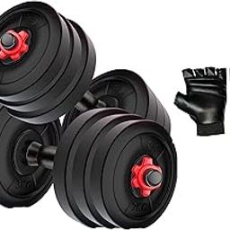SIMRAN SPORTS Dumbbell Set, 20Kg Adjustable Dumbbell Set With 1 Pair of Adjustable Dumbbell Rods, PVC Dumbbell Plates & 1 Pair Gym Gloves, Skipping Rope, Gripper, Home Gym Combo-22