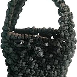 Handmade macrame cute mini Handbag, Black Woven Rope Pattern, Small Size-image-3