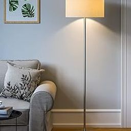 Lamp Standing Modern Stainless Steel Silver 5ft Height Off White Lampshade 16 inches Living Room Corner, Home, Hotel, Office (Drum Shade-image-35
