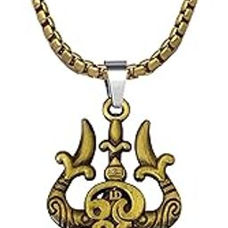 Om Tamil Trishul Metal Pendant With 22 Inch Box Stainless Steel Chain | Spiritual Trident Necklace | Hindu Religious Jewelry for Men & Women-image-34