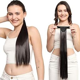 BeatStock Wrap Around Ponytail Hair Extension, Clip-In Full Length Synthetic Hair in Brown Color-54