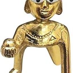 Vyom Online Store Laddu Gopal Krishna Thakur Ji Gold-Plated Religious Murti Idol Statue with Dress & Mukut, Kangan, Earing Basuri, Jhadi, Janmashtami Hindu Temple Decor (Combo Pack)-image-17