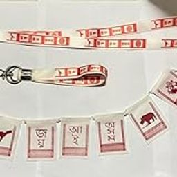 Auto MT Pack of 3 [1 PC of Assamese Gamusa Design Joi Aai Axom Lanyard ID Long 18 inch, 1 PC of Keychain 7 inch Long &1Piece of Velvet Assamese Prayer Flags Style (Bike/car/Home/Office Decor) Lanyard-image-21