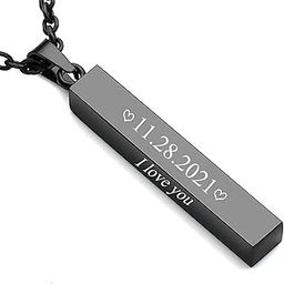 Free Engraving - Personalized Custom Engraved Name Words Men Stainless Steel Bar Pendant Necklace w/Gift Box-image-74
