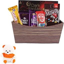 SFU E Com Multipurpose Basket With Chocolates | Valentine Love Teddy Bear With Chocolate Combo | Valentine Chocolate Hamper | 887-2