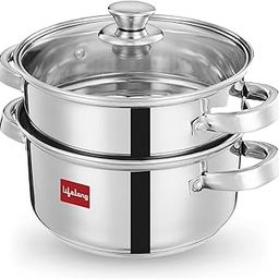 Lifelong 2-Tier Steamer/Momo/Modak Maker | Induction Compitable with Glass Lid & Riveted Handles | 20 cm Stainless Steel Multi-Purpose Cooking Steamer (LLMOM01)-14