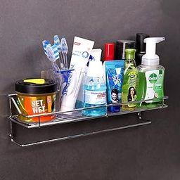 HOKIPO® Magic Sticker Series Self Adhesive Chrome Plated Kitchen Bathroom Shelf & Towel Napkin Holder-image-22
