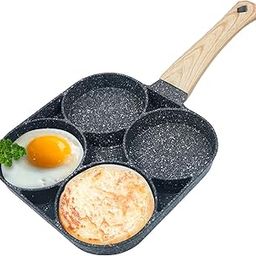 Vedanta 4 Hole Non Stick Egg Frying pan with Detachable Wooden Handle,Multi Purpose Frying pan for Omelet uttapam idli Burger Poached Egg Kitchen Breakfast (1 pcs/Multicolor)-image-1