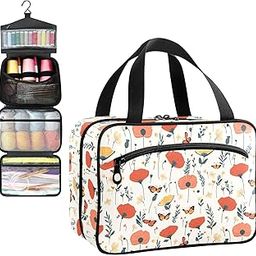 YNNALE Sewing Supply Organizer Bag, Red Poppy Flowers and Butterfly Beige Portable Sewing Bags with Pockets&Hanger, Sewing Storage Box Case for Sew Supplies/Kit/Tools/Accessories (BAG ONLY)-image-80