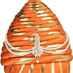 Men's Satin Handstitch Ready to Wear Shivaji Maharaj Pagdi Topi Cap Turban for Party Drama and Traditional Function (Orange, Free - Size)-image-25