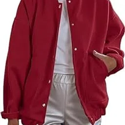 paklon Solid Varsity Full Sleeves Coats Casual Button up With Kangaroo Pocket Bomber Jacket For Women's-picture-17