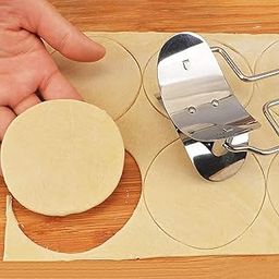 KRUTEAZ Multifunctional 360* Degree Rotation Stainless Steel Puri Cutter Dough Circle Roller Machine with Handle for Biscuit, Pastries, Cookies Home Baking Tools for Skin Cutter Roller Wrapper Maker-14