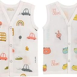 Yath Attire Pure Muslin Cotton Sleeveless Button Jabla for Newborn Baby (0–3 Months) – Pack of 2 / Pack of 3-image-48