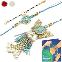 Rakhi for Brother and Bhabhi Combo of 3, Baby Rakhi, Elephant Rakhi, Bhai Rakhi Lumba Rakhi with Greeting Card with Roli Chawal-18
