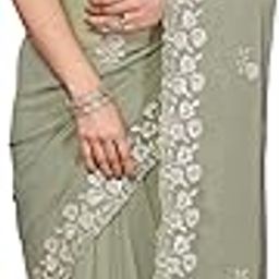 Women's Shimmer Pure Georgette Saree | Sequence Embroidery Saree With Unstitched Blouse Piece-picture-6